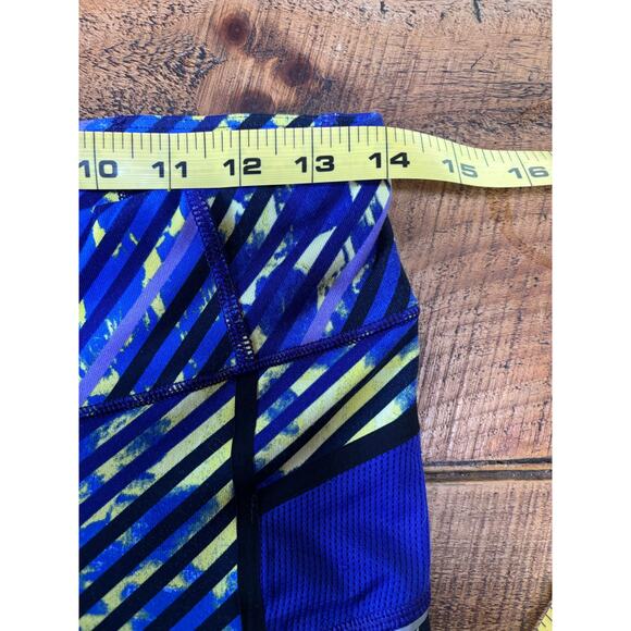 Athleta Womens Radical Stride Capri Leggings Blue Yellow Zip Pocket Size Small - Picture 4 of 8